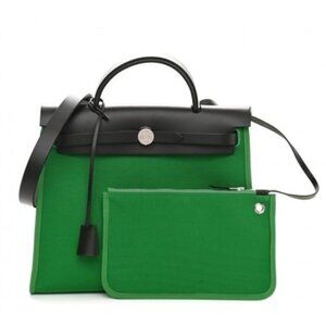 Pre-owned Hermes Vache Hunter Toile Herbag Zip Retourne 31 PM Bamboo